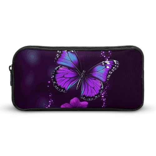 BTCOWZRV Großes Federmäppchen, violett, Schmetterling, ästhetisches Stifteetui für Damen und Herren, tragbare Kosmetiktasche, multifunktionale Münztasche für Büro, Urlaub, Stil, 22 x 12 x 5 cm, von BTCOWZRV