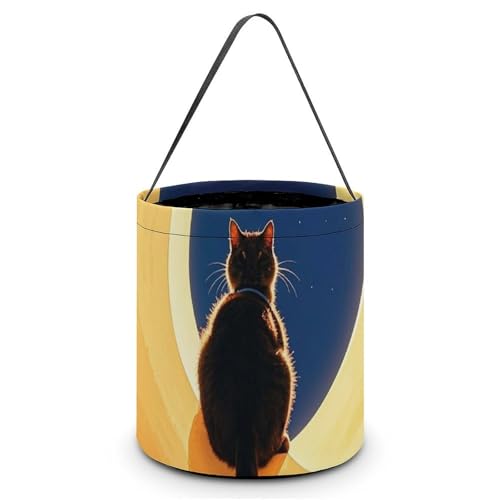 BTCOWZRV Halloween-Süßigkeiten-Eimer, Kätzchen-Motiv, Mond, Halloween, Süßigkeitentüten mit Griff, Halloween-Tragetasche, faltbar, wiederverwendbar, Süßigkeitenkorb, Geschenktüten für Partyzubehör, BTCOWZRV Halloween-Süßigkeiten-Eimer, Kätzchen-Motiv, Mond, Halloween, Süßigkeitentüten mit Griff, Halloween-Tragetasche, faltbar, wiederverwendbar, Süßigkeitenkorb, Geschenktüten für Partyzubehör, von BTCOWZRV