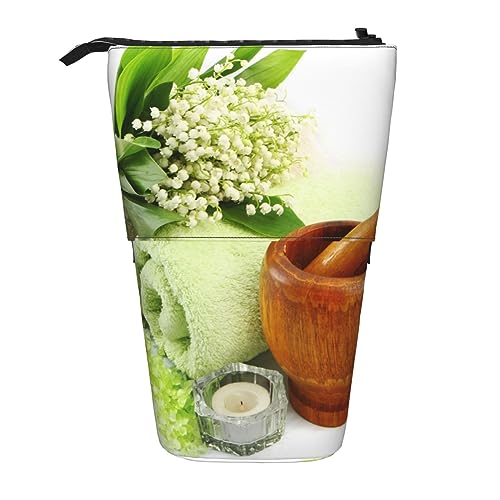 BTCOWZRV Handtuch Blume Holz Tasse Bleistift Fall Gedruckt Stehen Bleistift Fall Teleskop Bleistift Halter Fall Niedlich Schreibwaren Fall Büro Organizer Mit Reißverschluss, Schwarz , Einheitsgröße von BTCOWZRV