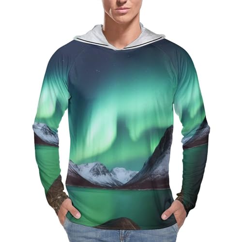 BTCOWZRV Herren Sonnenschutz Hoodie Shirts UPF 50+ Langarm Rash Guard Aurora Borealis Sun Shirt Outdoor, Stil, L von BTCOWZRV