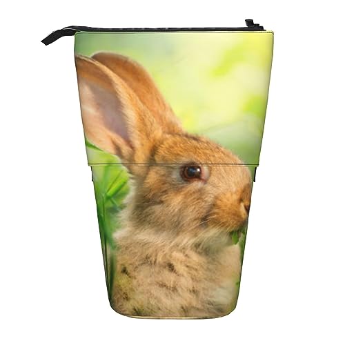 BTCOWZRV Osterhase isst stehendes Federmäppchen, niedliches Stifteetui, Teleskop-Schreibwaren-Beutel, Make-up-Kosmetiktasche für Frauen, Büro, Osterhase essen, Einheitsgröße von BTCOWZRV