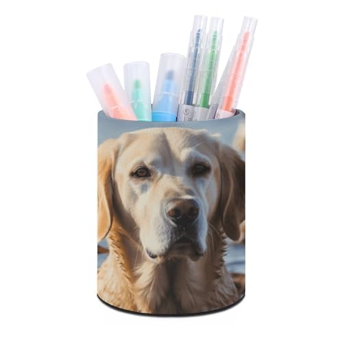 BTCOWZRV Stifthalter, stehendes Federmäppchen, Hund und Ente, schwimmendes Federmäppchen, runder Stifthalter, PU-Leder, Federmäppchen, Schreibwarenetui für Büro, Stand-up-Organizer, einziehbarer von BTCOWZRV