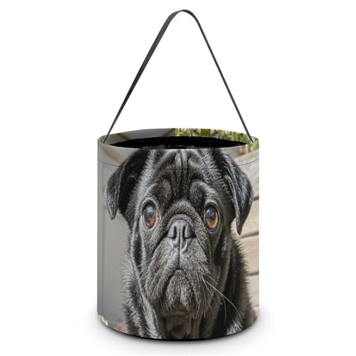 BTCOWZRV Süßigkeiteneimer für Halloween, süßer schwarzer Mops, Hund, Halloween, Süßigkeitentüten mit Griff, Halloween-Tragetasche, faltbar, wiederverwendbar, Süßigkeitenkorb, Geschenktüten für BTCOWZRV Süßigkeiteneimer für Halloween, süßer schwarzer Mops, Hund, Halloween, Süßigkeitentüten mit Griff, Halloween-Tragetasche, faltbar, wiederverwendbar, Süßigkeitenkorb, Geschenktüten für von BTCOWZRV