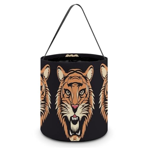 BTCOWZRV Süßigkeitentüten mit Tigerkopf-Muster, groß, wiederverwendbar, für Halloween, Süßigkeiten- oder Leckerei-Beutel, tragbar, für Halloween-Partys, Stil, Stil, Stil:, 7.9"Ã—7.9"Ã—8.3", von BTCOWZRV