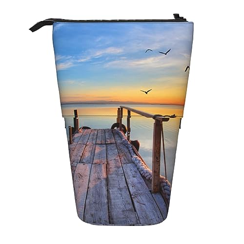 BTCOWZRV Sunset Scenery Pencil Case Printed Standing Pencil Case Teleskop Pencil Holder Case Cute Stationery Case Office Organizer With Zipper Closure, Schwarz , Einheitsgröße von BTCOWZRV