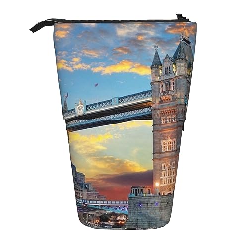 BTCOWZRV Tower Bridge In London Federmäppchen Bedrucktes Stehendes Federmäppchen Teleskop-Bleistifthalter Etui Niedliches Schreibwarenetui Büro-Organizer mit Reißverschluss, Schwarz , Einheitsgröße von BTCOWZRV