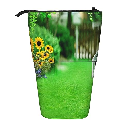 BTCOWZRV Vine Fence Grassland Sunflower Pencil Case Printed Standing Pencil Case Telescopic Pencil Holder Case Cute Stationery Case Office Organizer With Zipper Closure, Schwarz , Einheitsgröße von BTCOWZRV