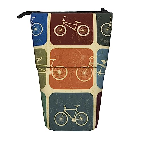 BTCOWZRV Vintage Fahrrad Bleistift Fall Gedruckt Stehen Bleistift Fall Teleskop Bleistift Halter Fall Niedlich Schreibwaren Fall Büro Organizer Mit Reißverschluss, Schwarz , Einheitsgröße von BTCOWZRV