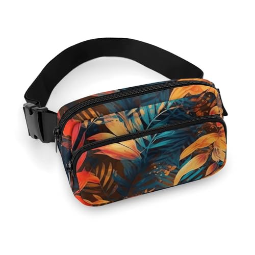 Bauchtasche mit Blattmuster, Bauchtasche für Damen und Herren, wasserdichte Gürteltasche mit verstellbarem Gürtel, lässige Umhängetasche, Reise-Hüfttasche für Sport, Laufen, Radfahren, weiß, 20 x 13 Bauchtasche mit Blattmuster, Bauchtasche für Damen und Herren, wasserdichte Gürteltasche mit verstellbarem Gürtel, lässige Umhängetasche, Reise-Hüfttasche für Sport, Laufen, Radfahren, weiß, 20 x 13 von BTCOWZRV