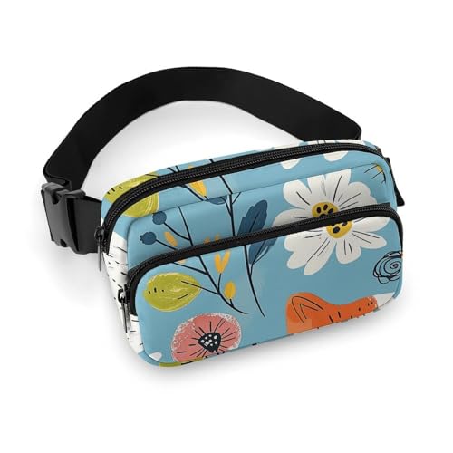 Bauchtasche mit Blumenmuster für Damen und Herren, wasserdichte Gürteltasche mit verstellbarem Gürtel, lässige Umhängetasche, Reise-Hüfttasche für Sport, Laufen, Radfahren, Weiß, 20 x 13 cm, Bauchtasche mit Blumenmuster für Damen und Herren, wasserdichte Gürteltasche mit verstellbarem Gürtel, lässige Umhängetasche, Reise-Hüfttasche für Sport, Laufen, Radfahren, Weiß, 20 x 13 cm, von BTCOWZRV
