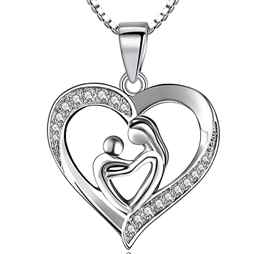 18K Weißgold Halsketten für Frauen Liebe Herz Anhänger mit Swarovski Element Kristall Halskette Schmuck Geschenke für Mama Ihre Frau Freundin Jahrestag Geburtstag Muttertag Weihnachten Valentinstag H1 von BTDAO