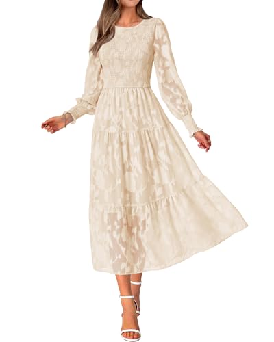 BTFBM Hochzeitskleider für Damen, Herbstmode 2025, lässig, langärmelig, Blumenmuster, Maxi-Boho-Kleid, Aprikose, Klein von BTFBM