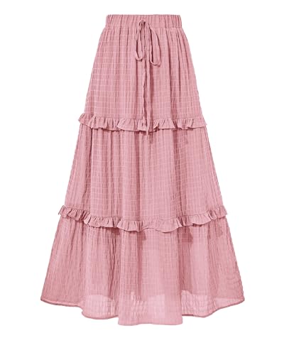 BTFBM Damen Lang Sommer Rock 2024 Elegant Hohe Taille Cocktail Party Hochzeit Gäste Kleid Ausgestellt A-Linie Midi Röcke, Solid Pink, Klein von BTFBM