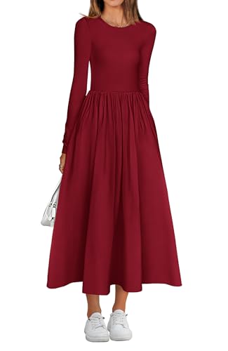 BTFBM Lässige Langarmkleider, Herbstkleider, einfarbig, Hochzeitsgästekleid, Midi-Kleid, fließendes böhmisches langes Kleid, Weinrot, X-Groß BTFBM Lässige Langarmkleider, Herbstkleider, einfarbig, Hochzeitsgästekleid, Midi-Kleid, fließendes böhmisches langes Kleid, Weinrot, X-Groß von BTFBM
