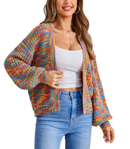 BTFONIA Damen-Cardigan mit Farbblock-Motiv, vorne offen, langärmlig, Gerippter Strickpullover(3#,XL) von BTFONIA