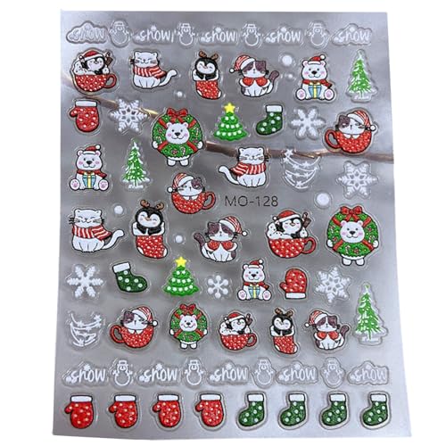 3D Geprägte Weihnachts Glitzer Nagelkunst Aufkleber Selbstklebende 5D Schneeflocke Winterurlaub Nagelzubehör Nagelkunst von BTGHPI