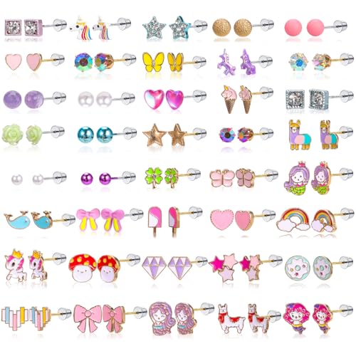 40 Paar Ohrringe Set für Mädchen, Süßes Ohrstecker aus Edelstahl Ohrringe Meerjungfrau Einhorn Hypoallergene Ohrringe Set für Mädchen Damen Ohrringe Verkleiden sich Schmuck von BTHRORO