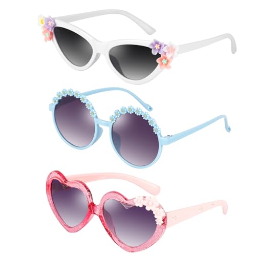 BTHRORO 3 Stück Kinder Sonnenbrillen, Süß Blumen Brille Mode Party Brille für Jungen Mädchen Outdoor Strand Sonnenbrille von BTHRORO