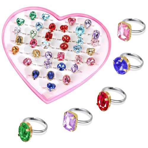 BTHRORO 36 Stück Kinderringe Mädchen Ringe für Kinder, Verstellbare Jewel Rings Prinzessin Verkleiden Ring für Mädchen Fingerringe Geburtstagsgeschenk Party Favors(Zufällige Stile) von BTHRORO