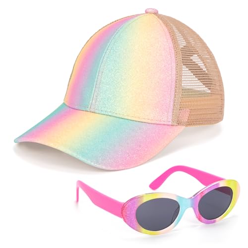 BTHRORO Baseballkappe Kinder Sonnenbrille, Regenbogen Baseball Cap Verstellbarer Sonnenhut Polarisierte Sonnenbrille für Jungen Mädchen Geschenke Sommer Sonnenschutz Zubehör von BTHRORO
