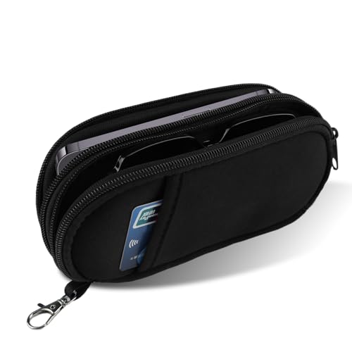 BTHRORO Brillenetui Neopren Doppel Weicher Brillen Etui Ultraleichter Sunglasses Case Reißverschluss Tragbare Brillentasche mit Haken für Damen Herren von BTHRORO