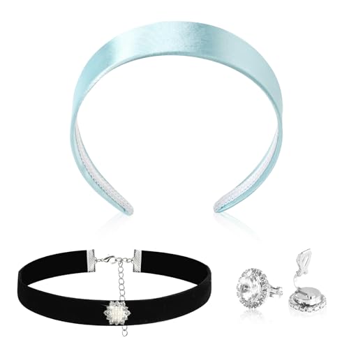 BTHRORO Cinderella Kostüm Damen Mädchen, Prinzessin Blau Krone Haarschmuck Choker Kette Strass Ohrringe Schmuck Set für Cosplay Halloween Karneval Party Kostüm Zubehör Verkleidung von BTHRORO