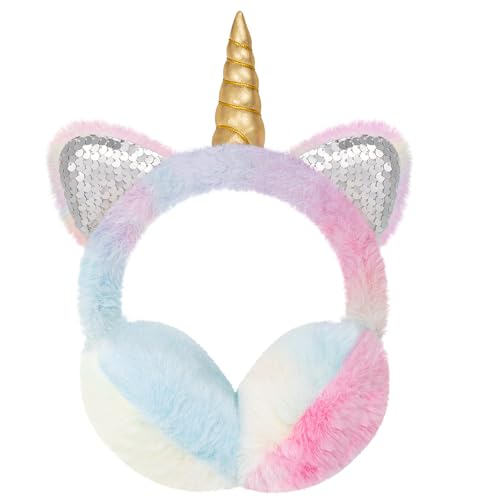 BTHRORO Einhorn Winter Ohrenschützer Kinder Süße Plüsch Weiche Ohrenwärmer Verstellbare Ohrschützer Kopfbedeckungen Winter Accessoire für Mädchen Dame den Außenbereich Warm Winter von BTHRORO