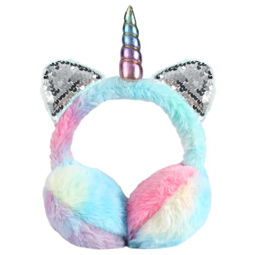 BTHRORO Einhorn Winter Ohrenschützer Kinder Süße Plüsch Weiche Ohrenwärmer Verstellbare Ohrschützer Kopfbedeckungen Winter Accessoire für Mädchen Dame den Außenbereich Warm Winter von BTHRORO