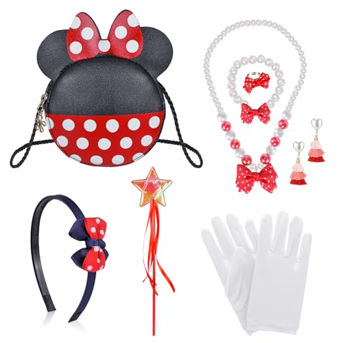 BTHRORO Maus Kostüm für Kinder: Kinder Crossbody Tasche mit Schmuckset, Halskette, Armband, Ringe, Ohrringe, Haargummis, Handschuhe für Mädchen, Karneval, Halloween, Party Dress Up Geschenk von BTHRORO