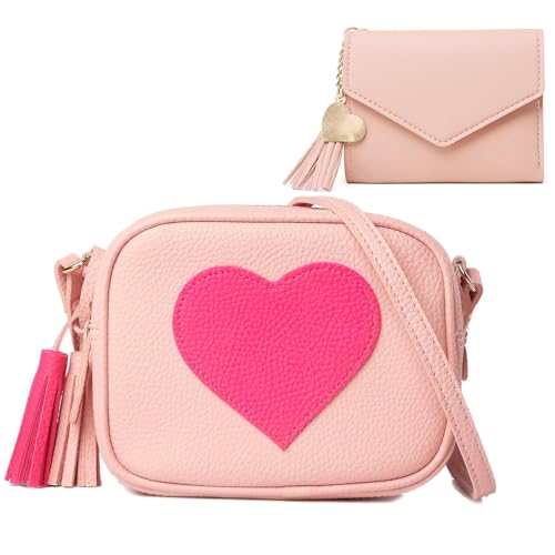 BTHRORO Umhängetaschen Mädchen Herzform Crossbody Geldbörse, Niedlicher Handtasche Mini Prinzessin Messenger Bags Geldbörse mit verstellbarem Gurt für Mädchen Damen Geschenk von BTHRORO
