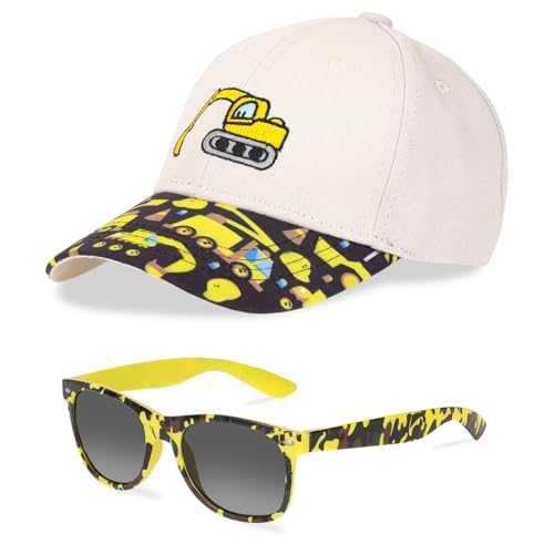 Baseball Cap Kinder Sonnenbrillen, Kinder Kappe mit Besticktem Bagger Cartoon Snapback Cap Sommer Schirmmütze UV Schutz Verstellbar Basecap für Junge 2-8 Jahre, Ideal für Freizeit und Outdoor-Sport von BTHRORO