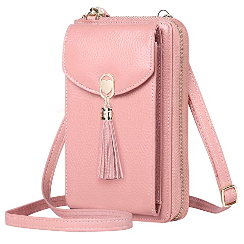 BTNEEU Handytasche zum Umhängen Damen Leder Handy Umhängetasche RFID Schutz Kleine Crossbody Tasche Handy Geldbeutel Handytasche Geldbörse mit 12 Kartenfächer Verstellbar Schultergurt (Rosa) von BTNEEU