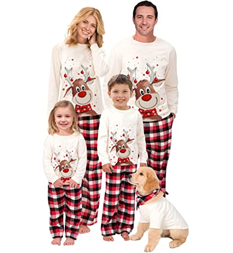 Weihnachten Familie Pyjama Set Lange Sleepwear Nachtwäsche Ärmel Niedlich Elch Druck Rundhal Sausschnitt Plaid Schlafanzug Family Loungewear Outfit Geeignet Für Damen Herren Kinder und Baby Beige von BTONGE