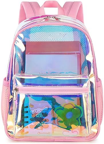 Transparenter Mini-Rucksack, leicht, durchsichtig, für Schule, Arbeit, Sport, Stadion, Sicherheit, Hologramm-Rosa, Small, Casual von BTOOP