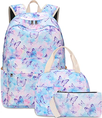 BTOOP Mädchen-Schulrucksack, Galaxie-Schultasche, Laptop, Büchertasche, isolierte Lunch-Tragetasche, Geldbörse, Teenager, Jungen, Kinder, Violetter Schmetterling, Rucksack, Freizeit, Reisen von BTOOP