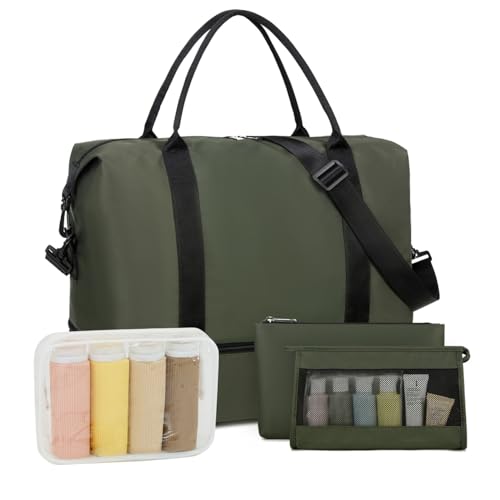 BTOOP Reise-Wochenendtasche für Damen, Übernachtung, Tragetasche, Duffle, Krankenhaus-Taschen-Set mit Schuhfach, R-army Green von BTOOP