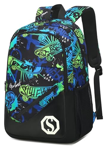 BTOOP Rucksack für Kinder, Jungen, Mädchen, Elementar-Büchertasche, 43,2 cm, Mittelschultasche, Grundschulrucksack für Teenager, Reisen, geeignet für Kinder ab 6 Jahren, Graffiti-Skate, Schwarz von BTOOP