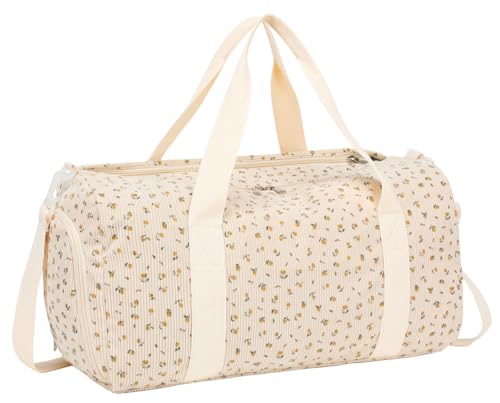 Duffle Bag für Gym Sport Frauen Mädchen Workout Reisetasche Weekender mit Schuhfach und Nassfach, Cord-florales Beige von BTOOP