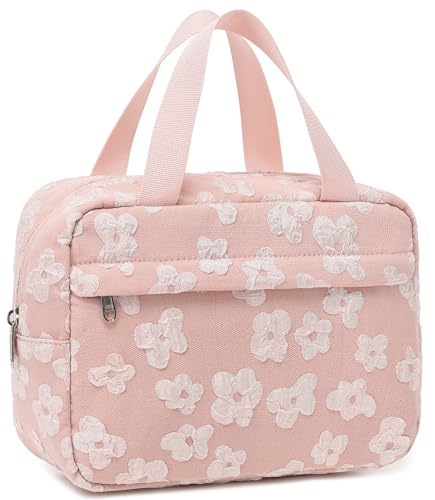 Make-up-Tasche für Damen, Kosmetiktasche, groß, Make-Up-Organizer, Reise-Kulturbeutel, wasserdicht, Reißverschluss, Tragetasche für Mädchen, Rosa Blume von BTOOP