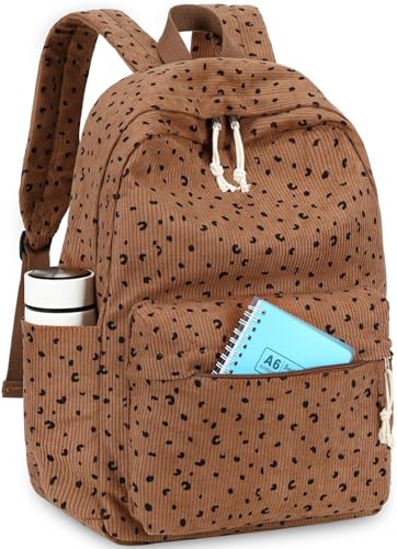 Schulrucksack für Teenager, groß, aus Kord, Büchertasche, leicht, für Mädchen und Jungen, leger, 17 Zoll (43,2 cm), Laptop-Reisetasche, Cord, Braun, Medium, Classic von BTOOP