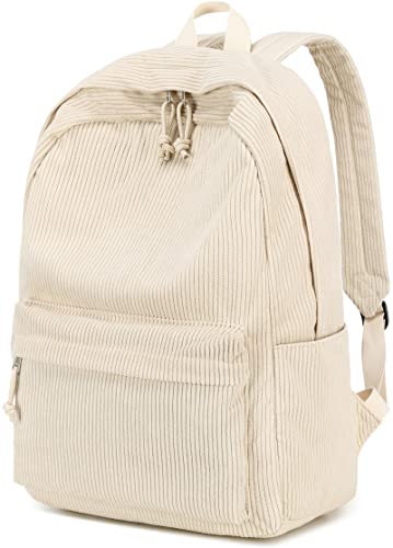 Schulrucksack für Teenager, groß, aus Kord, Büchertasche, leicht, für Mädchen und Jungen, leger, 17 Zoll (43,2 cm), Laptop-Reisetasche, Beige, 17 inch, Classic von BTOOP