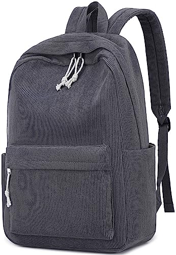 Schulrucksack für Teenager, große Cord-Büchertasche, leicht, für Mädchen und Jungen, lässig, High School, College, 43,2 cm (17 Zoll), Laptop-Reisetasche, Cordgrau, 17 inch, Classic von BTOOP