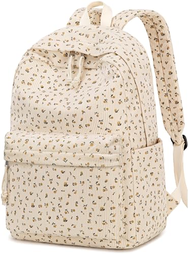 Schulrucksack für Teenager, groß, aus Kord, Büchertasche, leicht, für Mädchen und Jungen, leger, 17 Zoll (43,2 cm), Laptop-Reisetasche, Floraler Kordsamt, 17 inch, Lässig von BTOOP