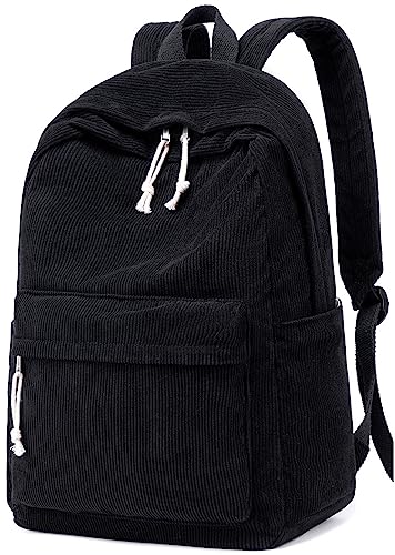 Schulrucksack für Teenager, groß, aus Kord, Büchertasche, leicht, für Mädchen und Jungen, leger, 17 Zoll (43,2 cm), Laptop-Reisetasche, Schwarz, 17 inch, Classic von BTOOP