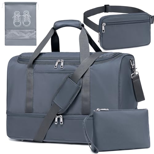 BTOOP Weekender Reisetasche für Herren und Damen, Sporttasche mit Schuhfach, Tragetasche für Flugzeuge, Grau, 4 Stück, Reisetasche von BTOOP