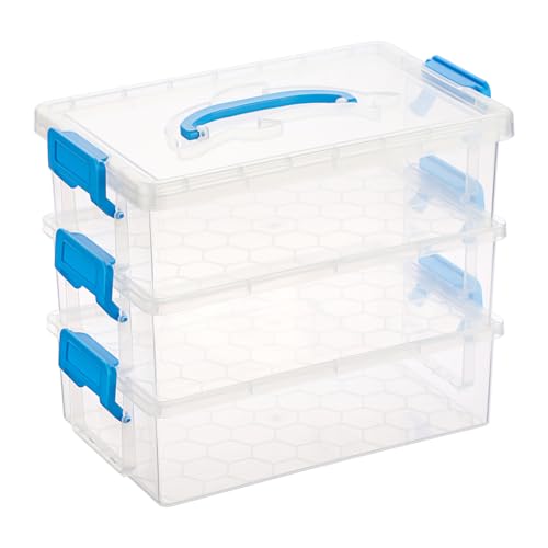 BTSKY 3 Schichten Delphin Clear Pencil Box mit Griff & Deckel, Große Kapazität Bleistifthalter Boxen mit sicherer Schnalle, Kunststoff-Aufbewahrungsbox Buntstift-Boxen, Blau von BTSKY