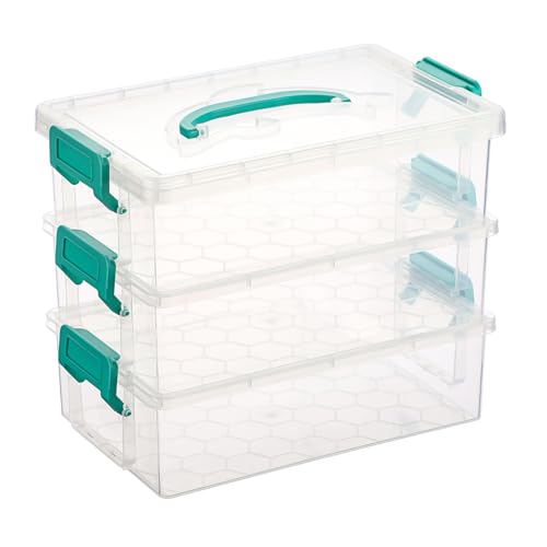 BTSKY 3 Schichten Delphin Clear Pencil Box mit Griff & Deckel, Große Kapazität Bleistifthalter Boxen mit sicherer Schnalle, Kunststoff-Aufbewahrungsbox Buntstift-Boxen, Grün von BTSKY