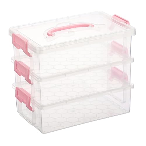 BTSKY 3 Schichten Delphin Clear Pencil Box mit Griff & Deckel, Große Kapazität Bleistifthalter Boxen mit sicherer Schnalle, Kunststoff-Aufbewahrungsbox Buntstift-Boxen, Rosa von BTSKY