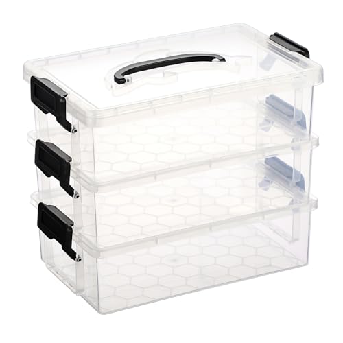 BTSKY 3 Schichten Delphin Clear Pencil Box mit Griff & Deckel, Große Kapazität Bleistifthalter Boxen mit sicherer Schnalle, Kunststoff-Aufbewahrungsbox Buntstift-Boxen, Schwarz von BTSKY