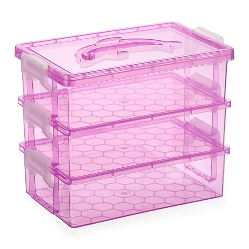 BTSKY 3 Schichten Delphin Clear Pencil Box mit Griff & Deckel, Große Kapazität Bleistifthalter Boxen mit sicherer Schnalle, Kunststoff-Aufbewahrungsbox Buntstift-Boxen, Transparent Lila von BTSKY